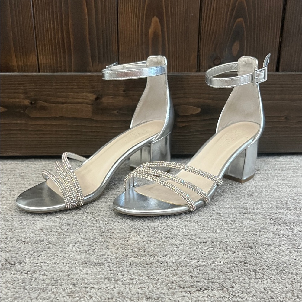 David's Bridal Silver Strappy Heels